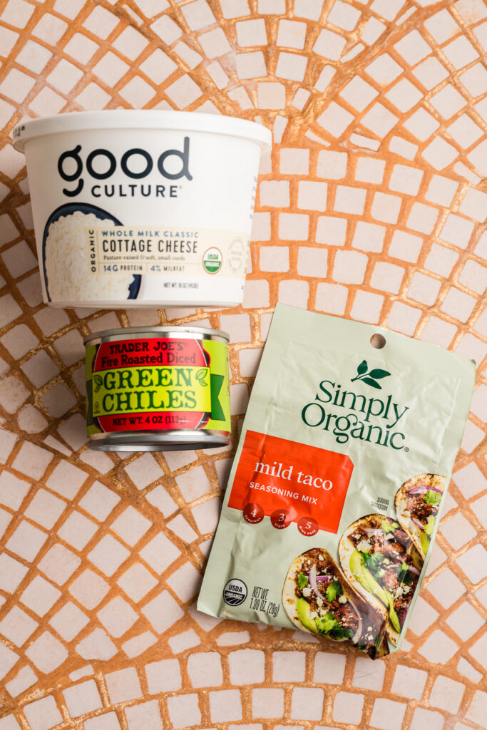 Ingredients to make cottage cheese taco dip.