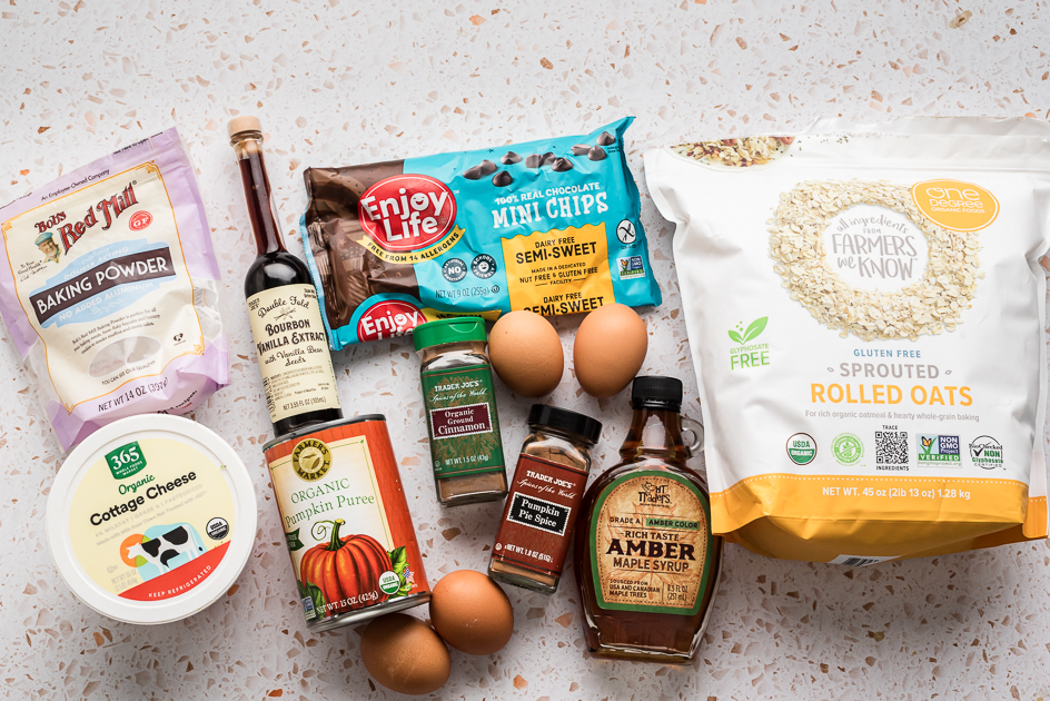 Ingredients to make cottage cheese pumpkin muffins.