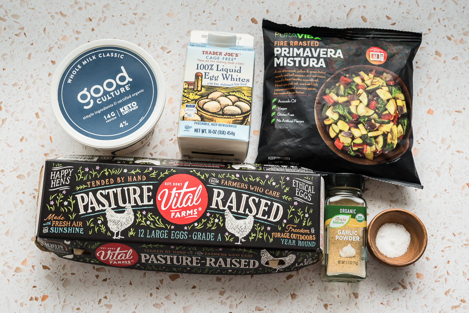 Ingredients to make cottage cheese egg bake.