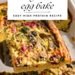 Slice of cottage cheese egg bake being lifted from dish.