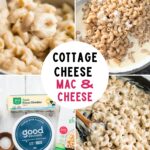 Large skillet filled with cottage cheese mac and cheese.