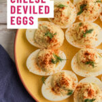 Plate filled with cottage cheese deviled eggs